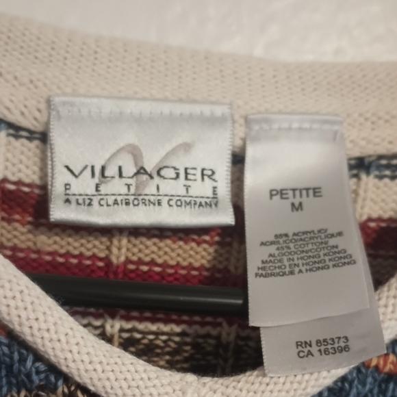 Vintage‎ Villager Knit Sweater Women's Size Petite Medium Striped Multicolor Y2K - Picture 2 of 7